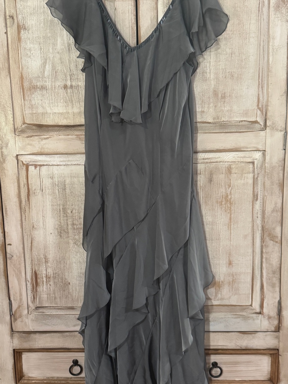 Fashion Bug Gray Ruffle Maxi Dress